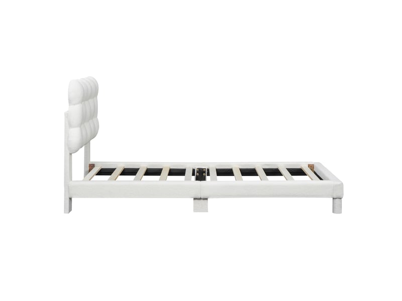  Lit plat 90 x 200 cm, matelassé, tête de lit rembourrée confortable, tête de lit réglable en trois points, style moderne et épuré, blanc  - Conforama E