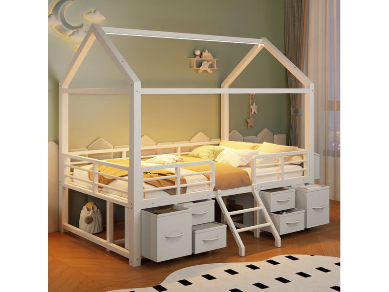  Lit mezzanine enfant 90x200 avec rangement et led evryae  - Conforama B