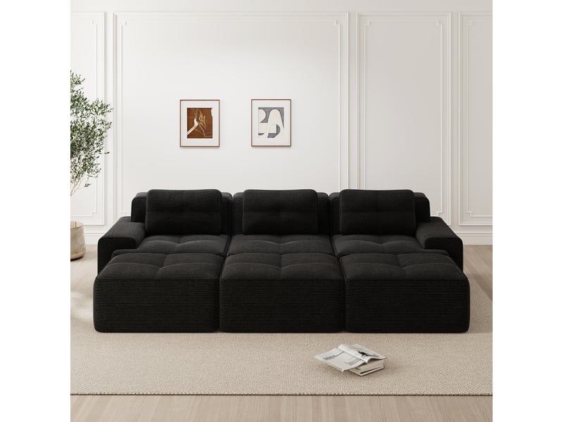  Canapé d'angle, canapé convertible — en velours tricoté, 3 places, sans cadre, noir  - Conforama R