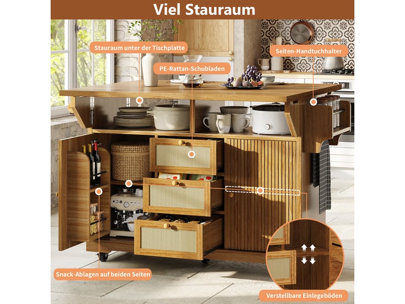  Desserte de cuisine pliable à roulettes tiroirs brun foncé 142,5x80x95 cm N620CC260518D - Conforama D