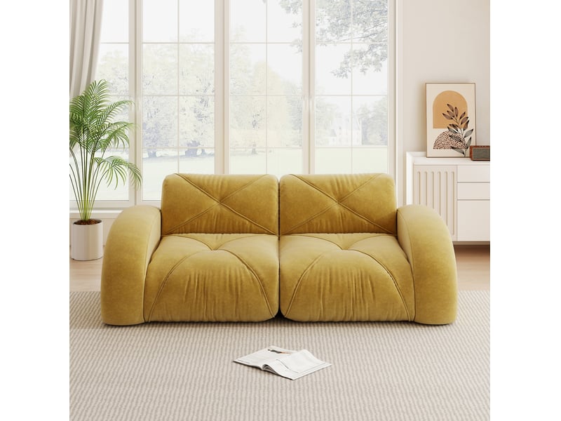 Canapé modulable 2 places 204x95x76 cm, sans montage, design antiglisse, mousse 32d, revêtement en chenille, jaune - Conforama D