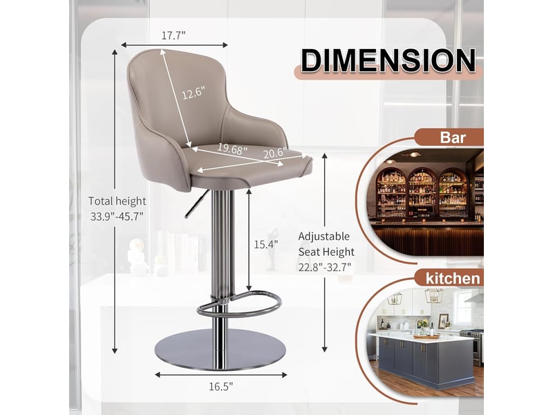  Tabouret de bar pivotant et réglable en cuir gris, base en acier inoxydable W3395P310238 - Conforama C