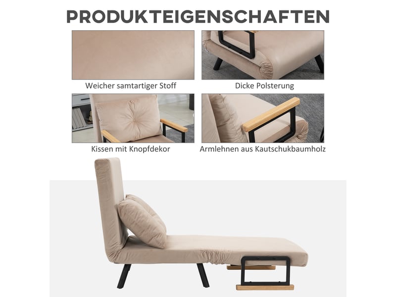 Fauteuil convertible beige en polyester, dossier 5 positions, lit d’appoint 185 cm avec coussin pour salon - Conforama E
