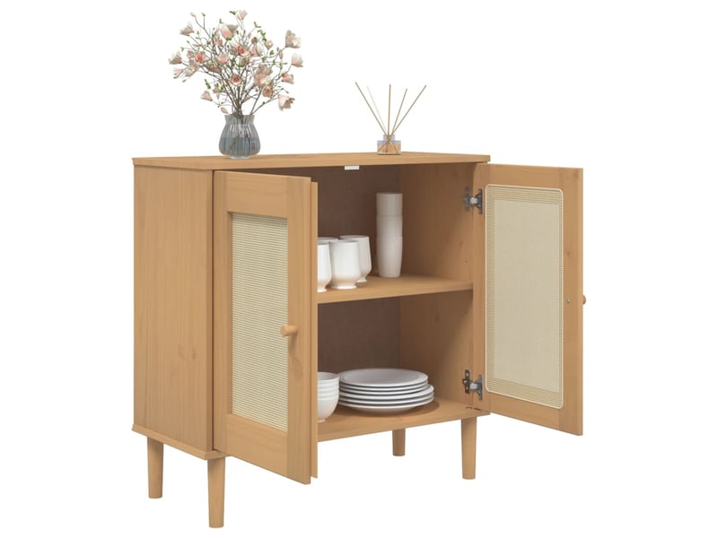  Buffet - bahut - meuble de rangement senja aspect rotin marron 80x35x80 cm bois massif de pin  - Conforama D