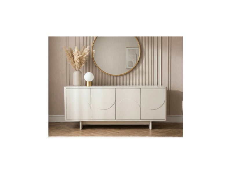  Buffet miya 180 cm blanc – 4 portes, 8 niches et plateau céramique effet marbre  - Conforama B