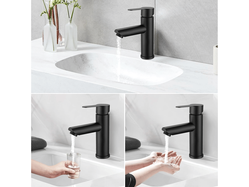  Robinet de lavabo de salle de bain, eau chaude et froide, robinet d'évier en acier inoxydable - bec droit noir, tube de 60 cm  - Conforama C