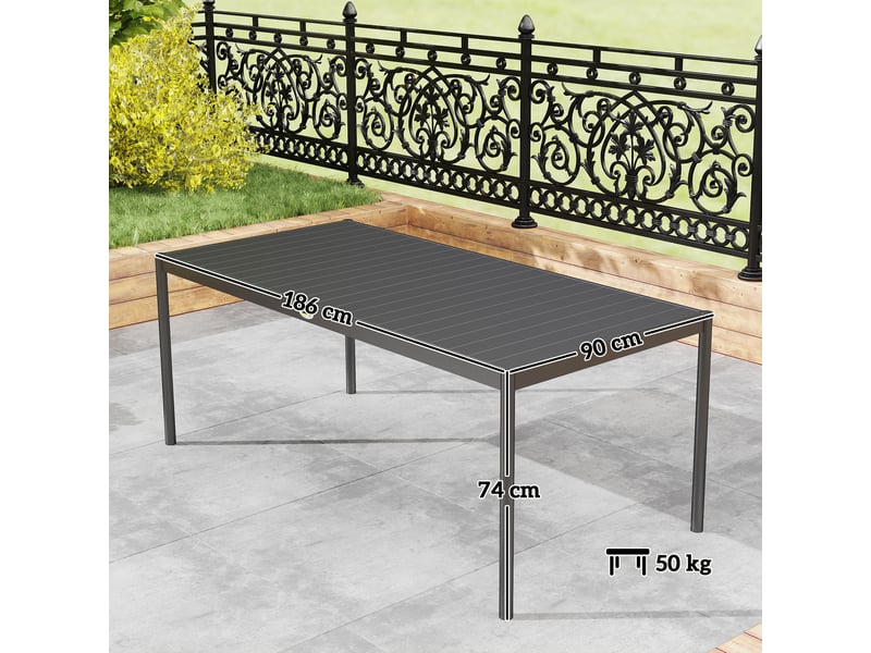  Table de jardin rectangulaire, table à manger extérieure acier gris foncé 186x90x74cm  - Conforama E