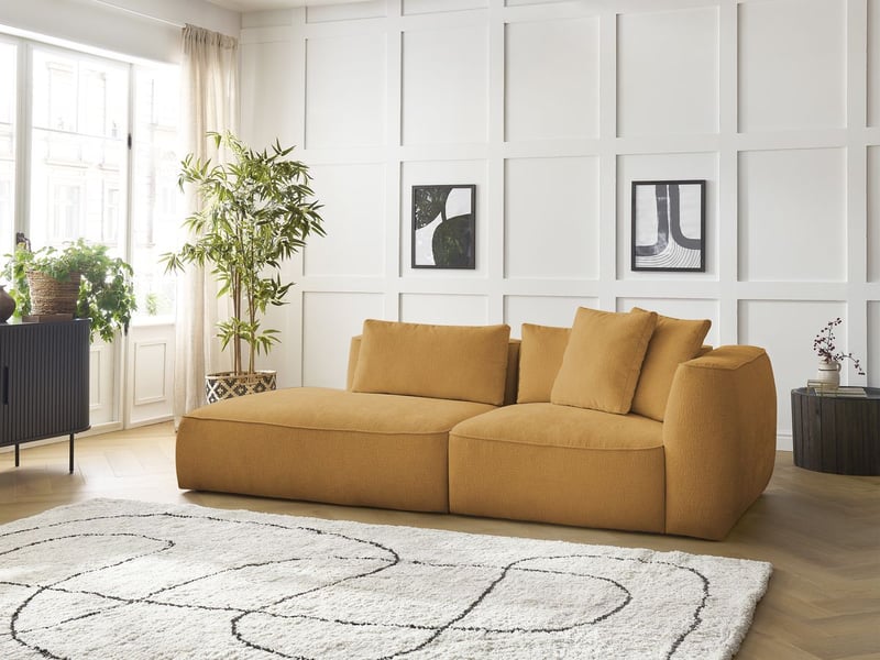  Bobochic canapé droit fixe 3 places leopold tissu texturé jaune  accoudoir droit LEOPOLD - Conforama D