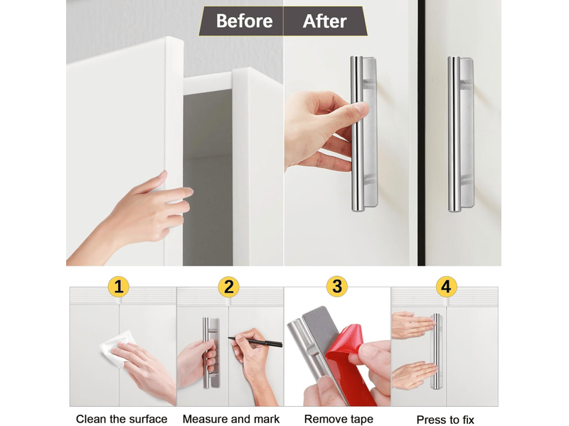  2 poignées adhésives pour meubles - en acier inoxydable sans perçage, pour armoires, réfrigérateurs, tiroirs et portes coulissantes  - Conforama C