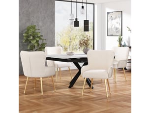 Chaises de salle à manger lot de 4 avec accoudoirs et pieds réglables  - soutien lombaire velours beige et doré