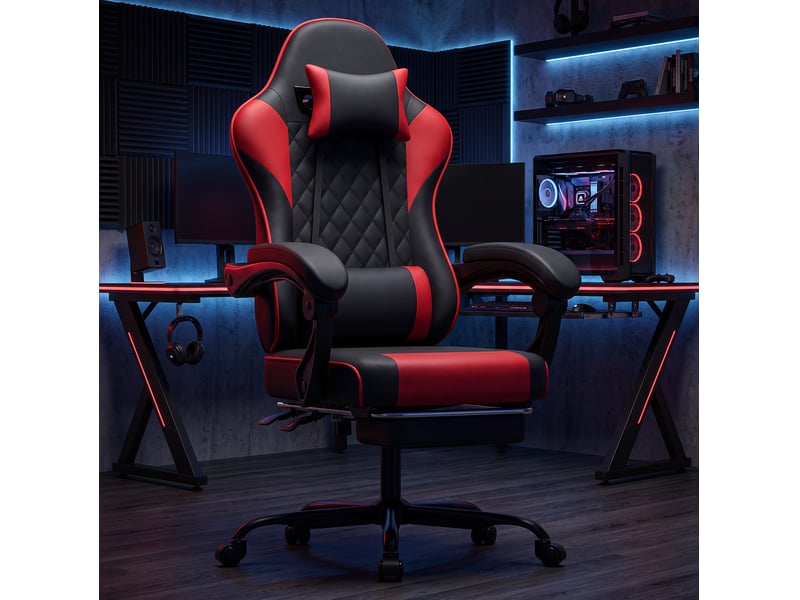  Chaise gaming de bureau en pvc noir et rouge, avec repose-pieds rétractable  - Conforama B