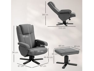 Fauteuil relax pivotant 360° avec repose-pieds 87x67x96 cm – gris foncé – dossier inclinable et bascule