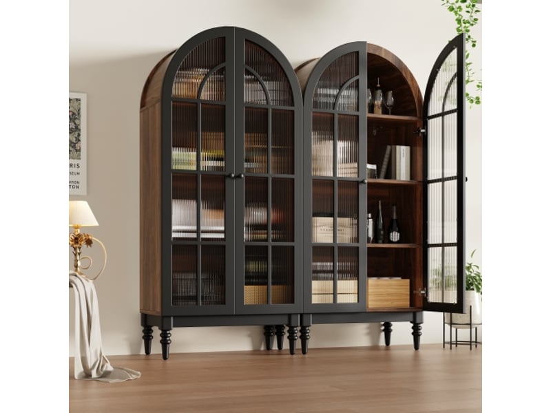  Armoire haute à arc autoportante – rangement cuisine et salon, vitrine à portes vitrées, grain de bois, 2 armoires  - Conforama B