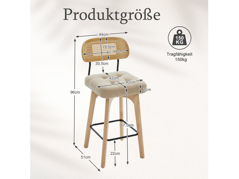  Lot de 2 tabourets de bar pivotants 360° 44x51x96 cm en chenille kaki  - Conforama C