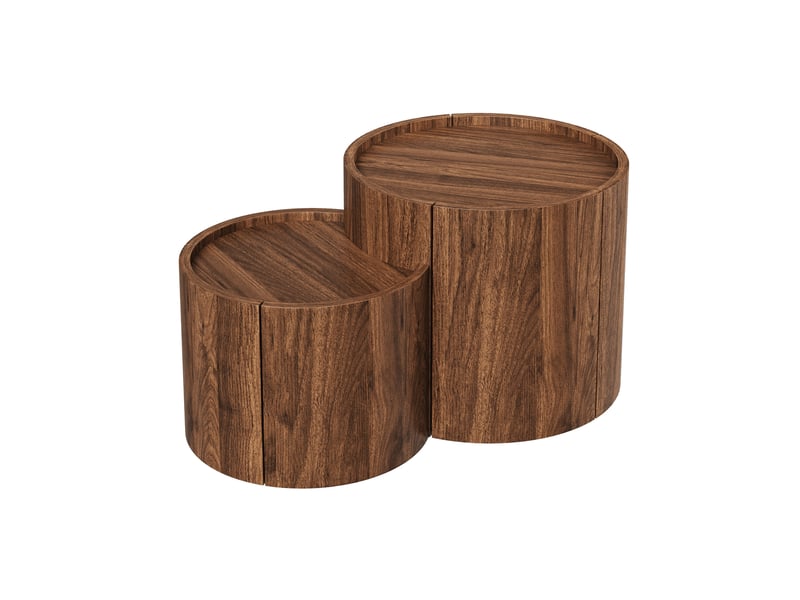  Table basse 77,5 x 47,5 cm noyer, panneau de particules avec tiroirs et rangement à portes courbes  - Conforama D