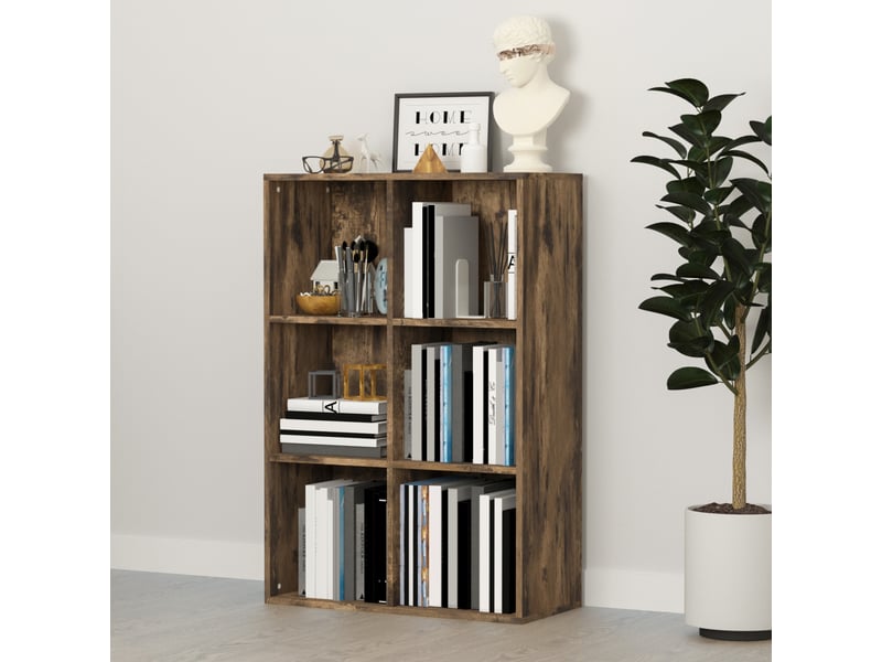  Étagère à 3 niveaux avec 6 cubes de rangement pour bureau, 65,5 x 30 x 97,5 cm, marron rustique  - Conforama C