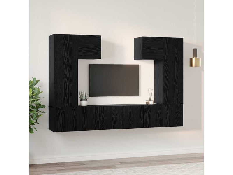  Ensemble meuble tv - banc tv - meuble de rangement 7 pcs chêne noir bois d'ingénierie  - Conforama D