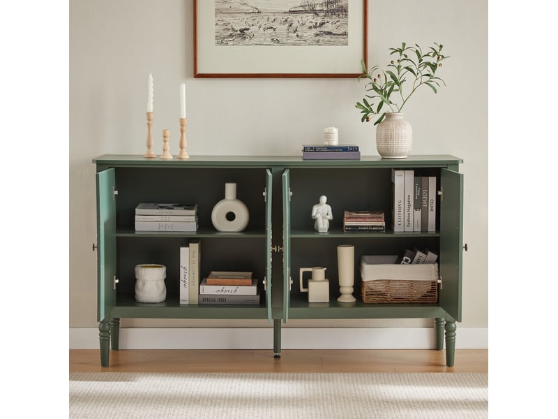  Buffet 160x40x89 cm vert, panneau de particules, mdf et métal, grand rangement pour salle à manger  - Conforama B