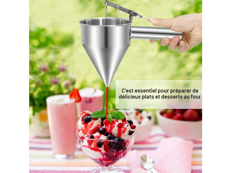  Entonnoir à pâte inox avec support - distributeur pour crêpes, gaufres, desserts et pâtisserie maison  - Conforama D