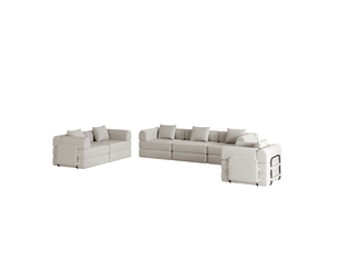 Canapé modulaire convertible 6 places avec rangement dans l’accoudoir et structure en métal, en chenille kaki