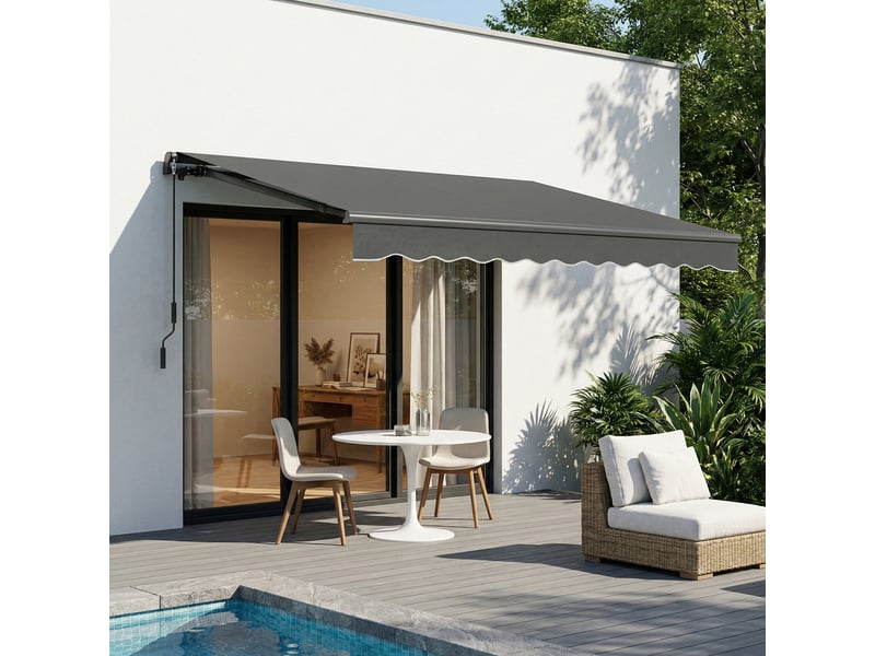  Store banne à bras articulés 350 x 300 cm, comprenant manivelle et support mural, angle réglable  - Conforama D
