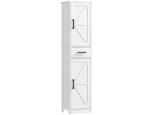 Meuble de salle de bain haut et étroit, style rustique, 40 x 30 x 170 cm, blanc, avec 2 portes, 1 tiroir et 2 étagères réglables