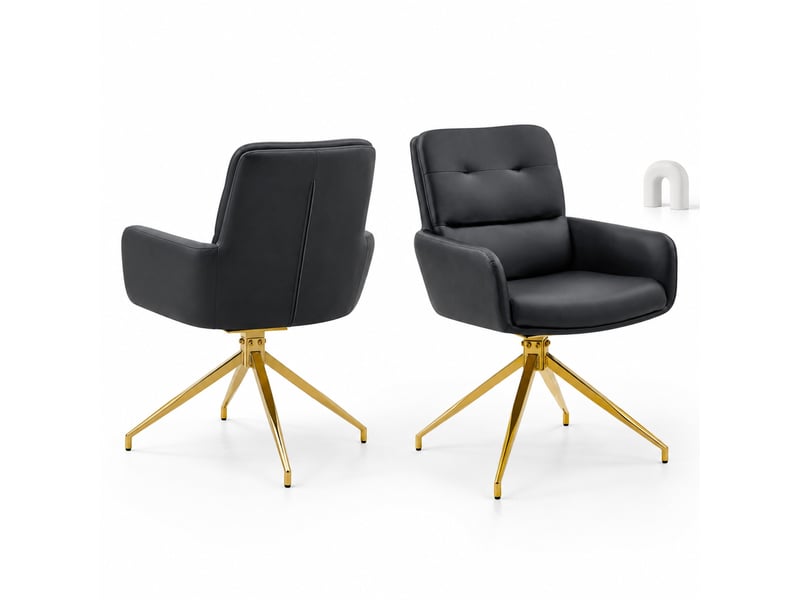  Lot de 2 chaises de salle à manger 49x50x85 cm pivotantes 360°, noir+doré, fauteuil de table, pour cuisine, structure métallique+pu  - Conforama A