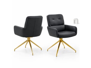 Lot de 2 chaises de salle à manger 49x50x85 cm pivotantes 360°, noir+doré, fauteuil de table, pour cuisine, structure métallique+pu