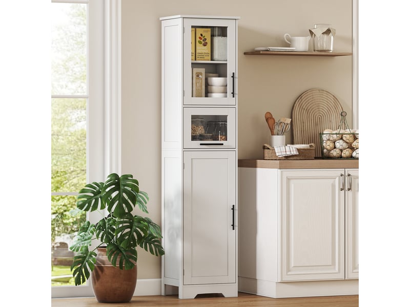 Meuble colonne salle de bain, meuble de rangement avec tiroir, 2 portes et étagère réglable, blanc, 40 x 31 x 170 cm - Conforama W