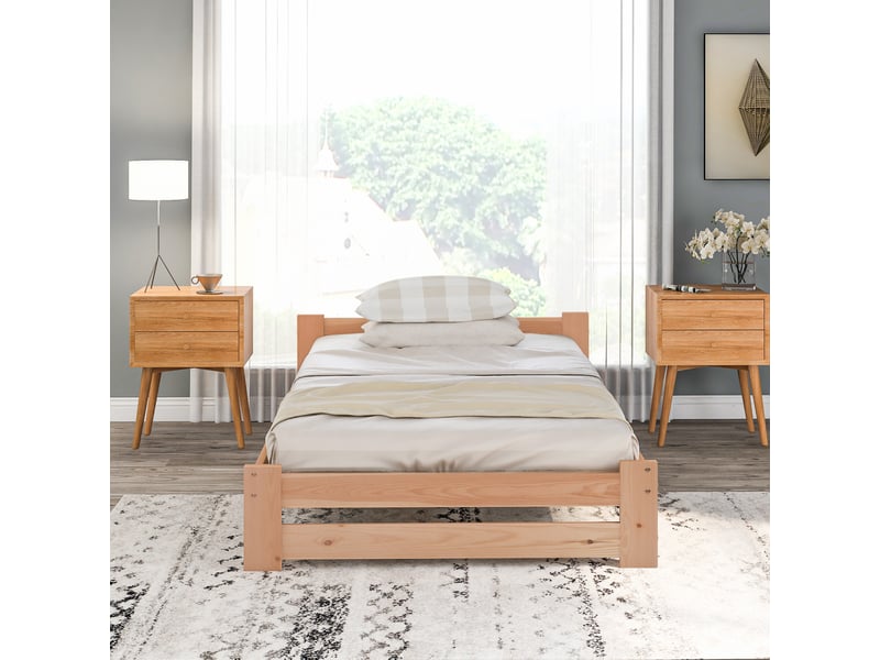  Lit futon en bois massif naturel, 90 × 200 cm, avec tête de lit et sommier à lattes  - Conforama B