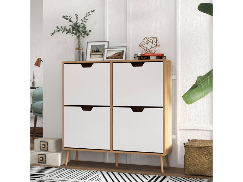  Meuble à chaussures avec 4 tiroirs abattants et étagères réglables, capacité de 16 paires, 95 x 26 x 95 cm, naturel  - Conforama C