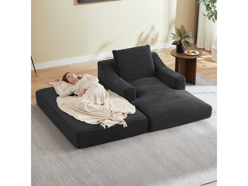  Fauteuil lounge minimaliste en velours côtelé, assise spacieuse, double couche, convertible en lit  - Conforama D