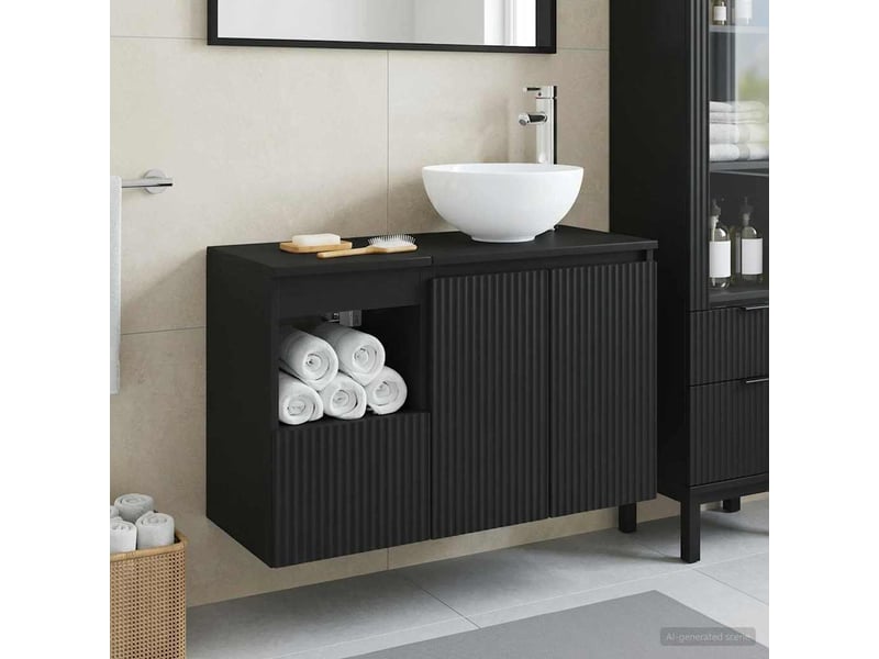  Ensemble de mobilier de salle de bain 2 pc noir cf64172  - Conforama B