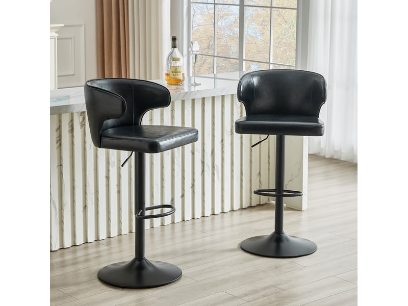 Lot de 2 tabourets de bar avec dossier, réglables en hauteur de 85 à 110 cm, 360° rotatifs, grand socle et repose-pieds, tabourets de cuisine modernes (uniquement les chaises) - Conforama D