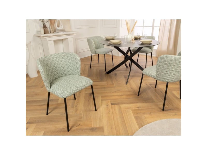  Lot de 2 chaises pavia vert doux à motif à carreaux – dossier arrondi et pieds fins noirs  - Conforama D