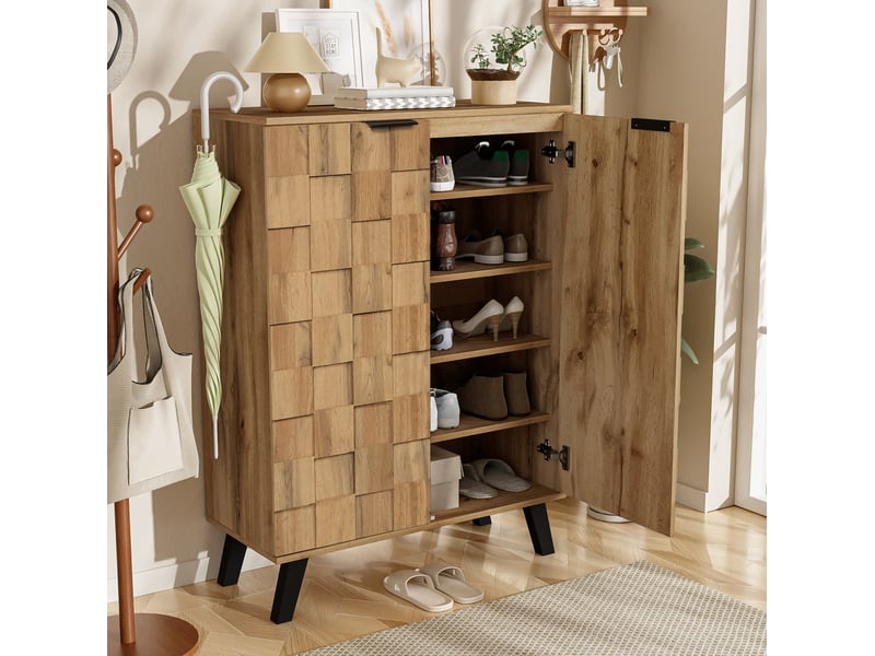  Meuble à chaussures 80,5x35x109,5 cm avec 4 étagères réglables, effet bois  - Conforama B