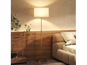 Lampe de pied avec télécommande, réglable en hauteur, abat-jour tissu, pied métallique, lumière ajustable, interrupteur au pied, couleur or