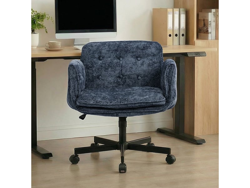  Chaise de bureau pivotante réglable à roulettes avec accoudoirs rabattables - lpospi - dossier ergonomique chenille bleu  - Conforama C