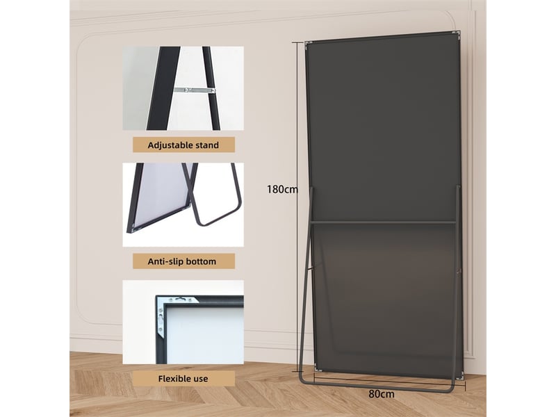  Miroir sur pied 180x80cm - miroir rectangulaire en verre trempé avec cadre en aluminium - noir  - Conforama E