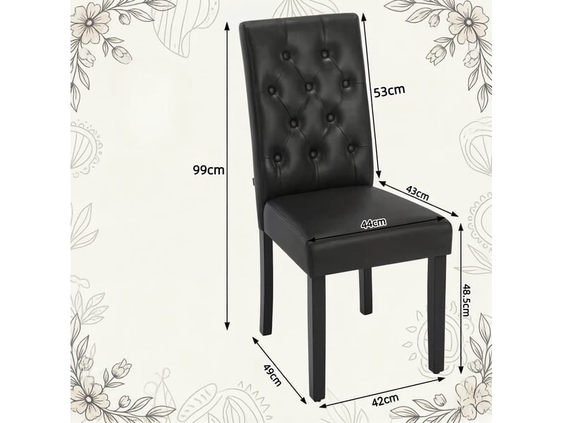  Lot de 2 chaises de salle à manger 49x42x99cm, noir, bois et pu, dossier haut ergonomique  - Conforama C