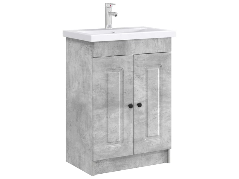  Armoire sous évier de salle de bain, meuble de rangement gris béton shl8437  - Conforama C