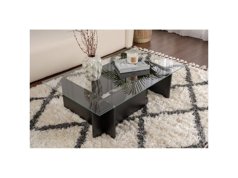  Table basse de salon en verre trempé et bois mdf mélaminé bois noir 105 x 65 x 30 cm  - Conforama B