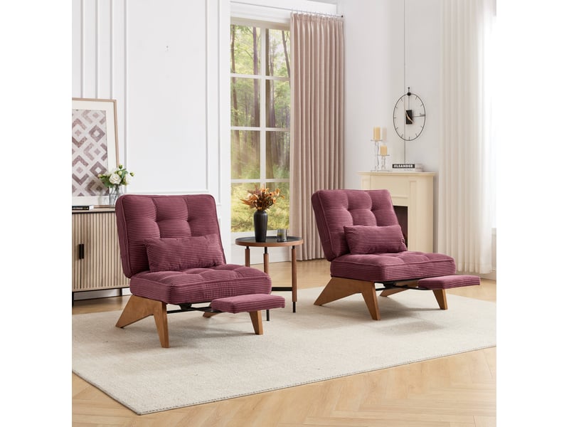  Fauteuil relax réglable avec repose-pieds et coussin lombaire en velours côtelé rouge bordeaux  - Conforama B
