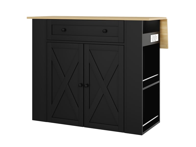  Ilot de cuisine avec plateau rabattable 120x75x97 cm mdf noir  - Conforama D