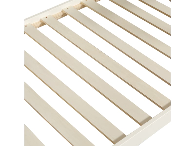  Lit superposé 90x200 cm, lit enfant avec escalier, barrières, rideau, toboggan, en bois, blanc, sans matelas  - Conforama E