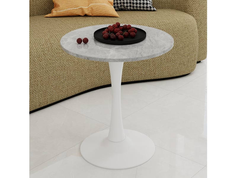  Table basse ronde 70 cm, style moderne, gris clair et coloris blanc, motif de marbre en mdf  - Conforama B