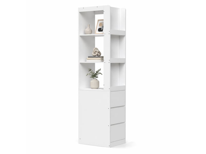  Bibliothèque 60x40x200 cm, 3 tiroirs réversibles, meuble salon et chambre, meuble entrée, panneau de particules, blanc  - Conforama A