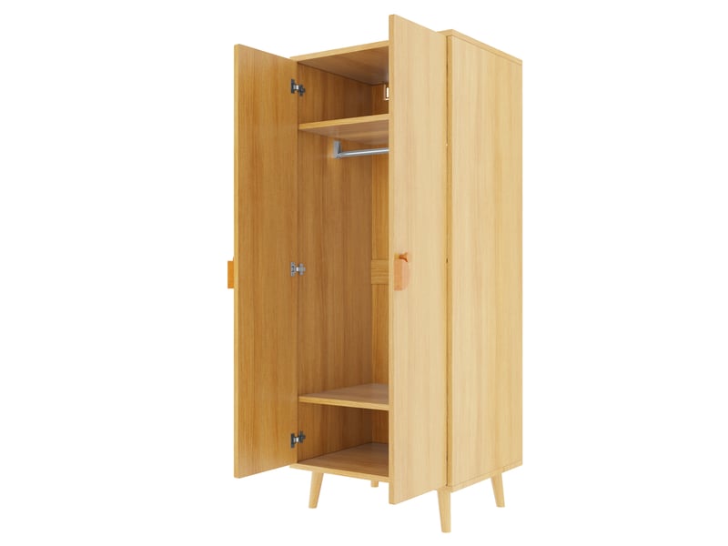 Armoire 70x55x170 cm à deux portes en mdf bois naturel avec grands rangements, poignées design et pieds surélevés  - Conforama E