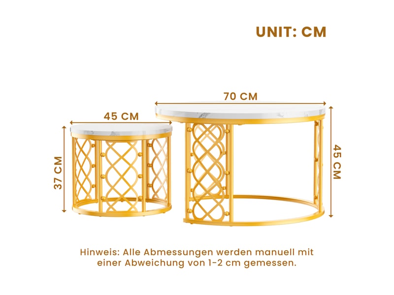  Tcqpz table basse lot de 2 70x70 cm mdf aspect marbre structure métal emboîtable  - Conforama C