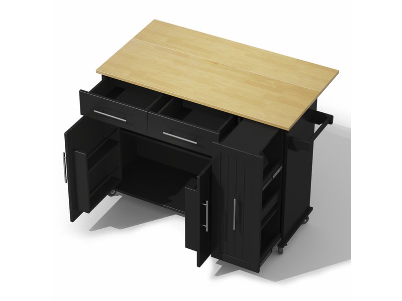  Îlot de cuisine 120x40x90 cm pliant roulant avec 3 niveaux, mdf, noir et naturel  - Conforama A